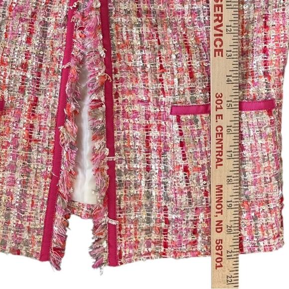 Tahari Arthur S. Levine Jacket Women's Size 2 Pink Multi Boucle Ribbon Fringed - Picture 9 of 11